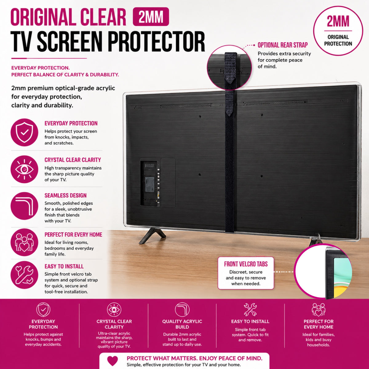 Original Clear 2mm TV Screen Protector - Everyday Protection