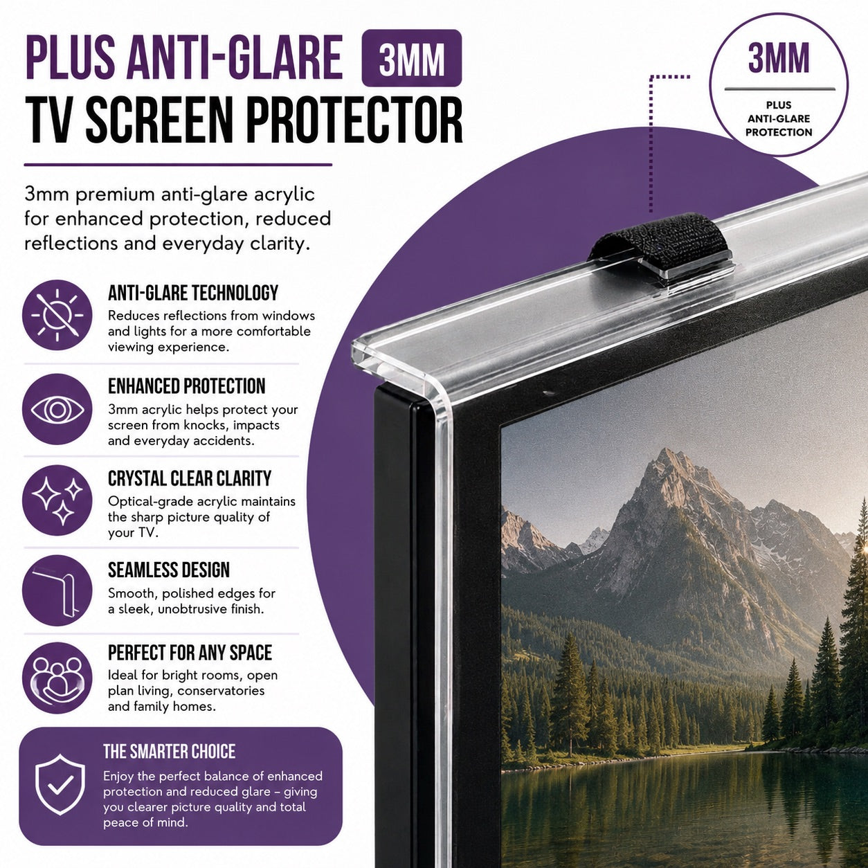 Plus Anti-Glare 3mm TV Screen Protector - Enhanced Protection + Reduced Glare