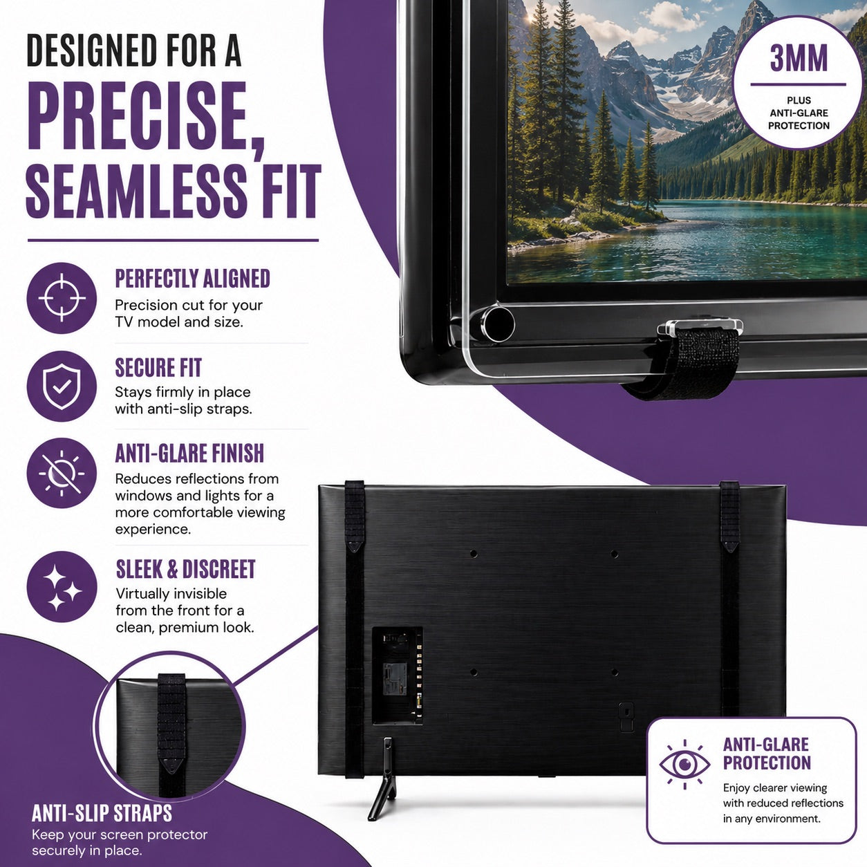 Plus Anti-Glare 3mm TV Screen Protector - Enhanced Protection + Reduced Glare