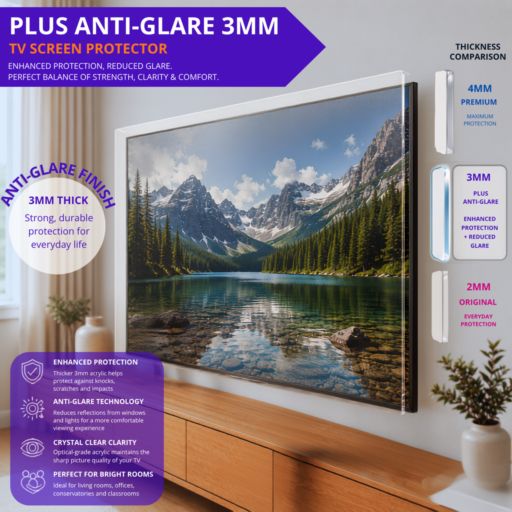 Plus Anti-Glare 3mm TV Screen Protector - Enhanced Protection + Reduced Glare